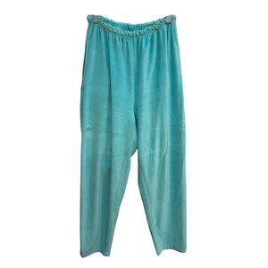 Vintage Can-Do Fashions Aqua Blue Velour Lounge Pants Size Small Elastic Waist